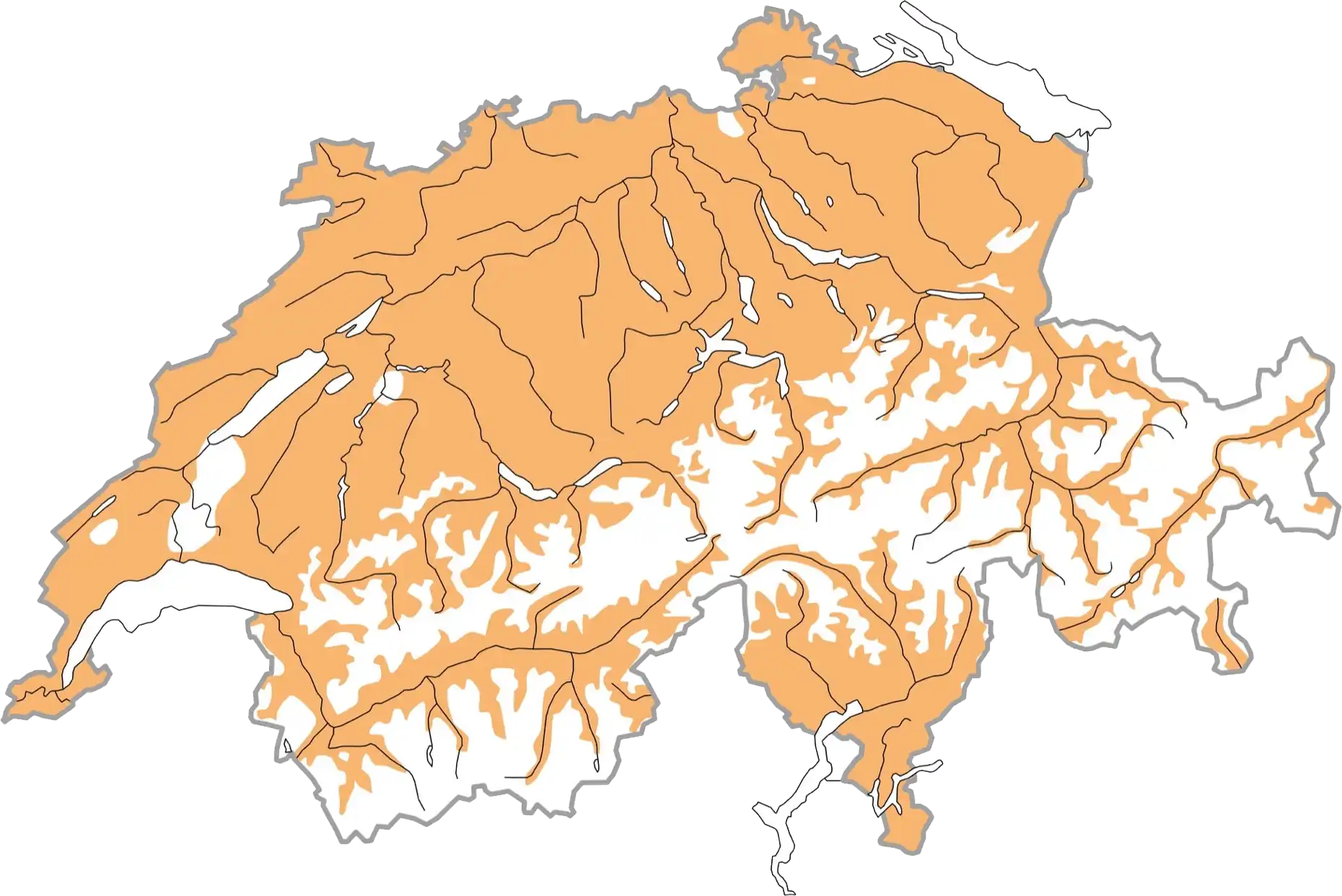 Distribuzione schematizzata durante la stagione riproduttiva (ocra). © Stazione ornitologica svizzera Distribuzione schematizzata durante la stagione riproduttiva (ocra). © Stazione ornitologica svizzera