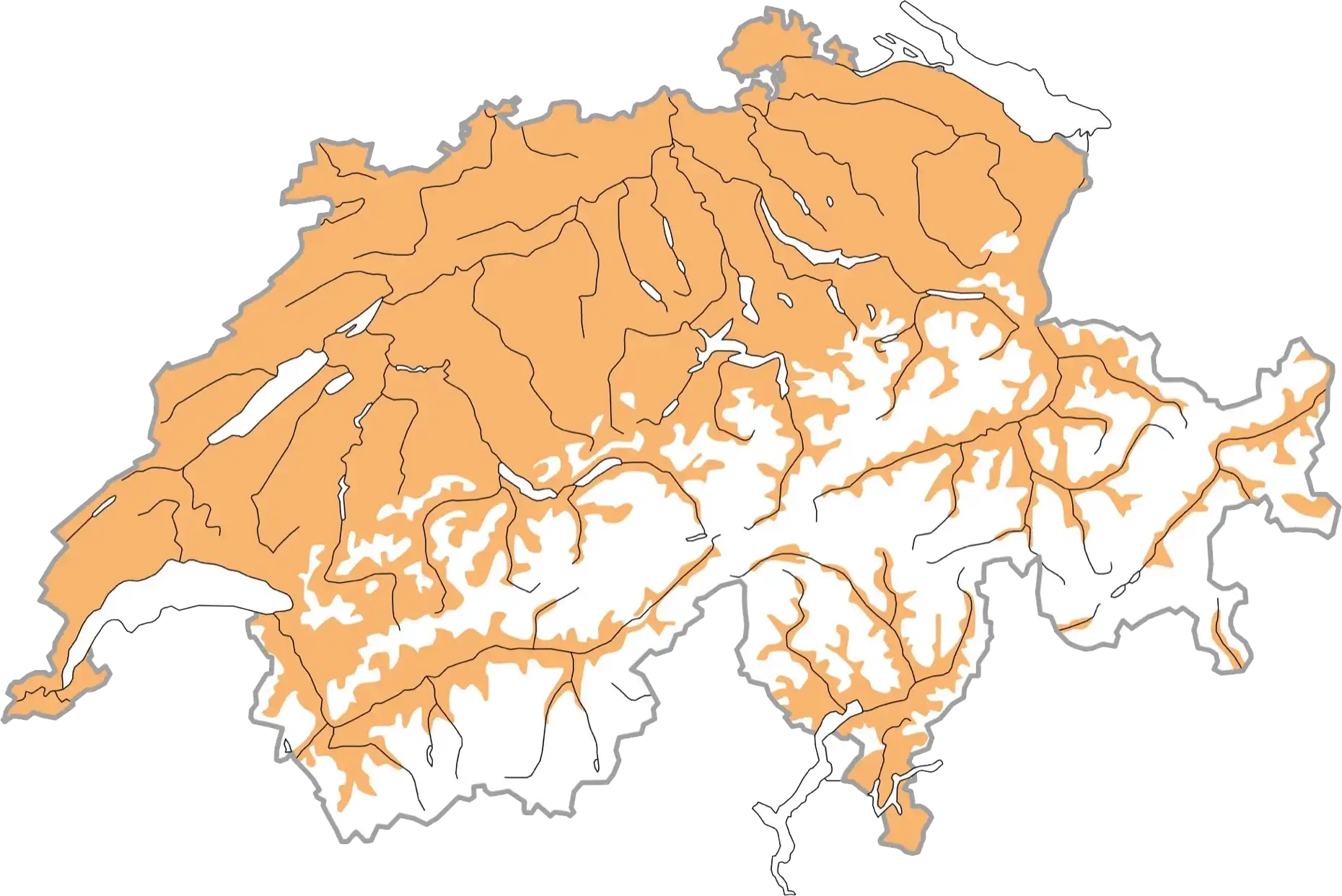 Distribuzione schematizzata durante la stagione riproduttiva (ocra). © Stazione ornitologica svizzera Distribuzione schematizzata durante la stagione riproduttiva (ocra). © Stazione ornitologica svizzera